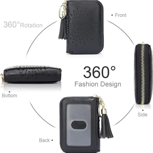 RFID Credit Card Holder Faux Leather Small Wallet for Women Black - Picture 2 of 5